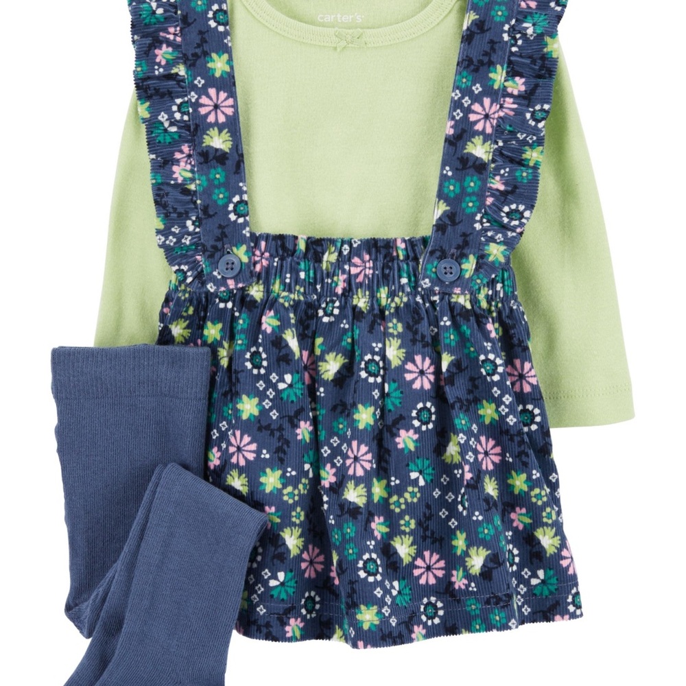 Carter's Green Top with Blue Floral Jumper and Leggings